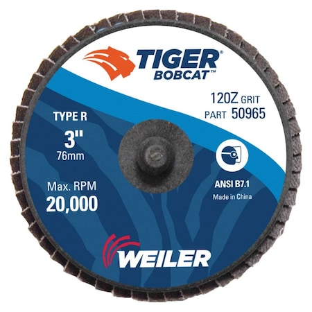 3 BobCat Mini Abrasive Flap Disc, Flat (TY27), Type R Mount, 120Z